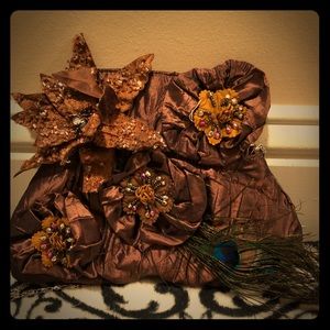 NWT Bronze peacock bag with shoulder strap.